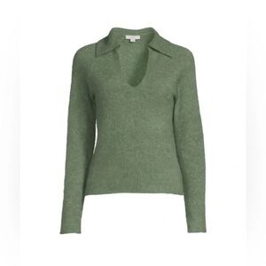 Vince Brushed V-Neck Polo Alpaca & Wool-Blend Sweater Green XS